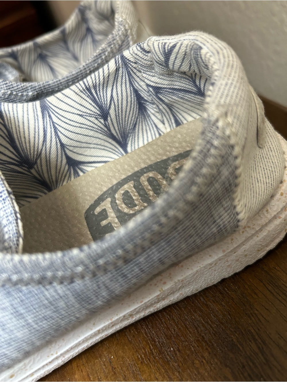 Hey Dude Slip-Ons Blue and White with Pink accents. Youth Size 4 - Picture 6 of 7